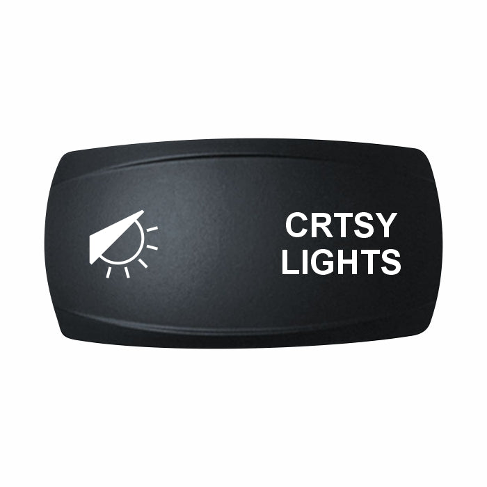 Technoexpress Shop black rocker switch cap labeled CRTSY LIGHTS with light icon