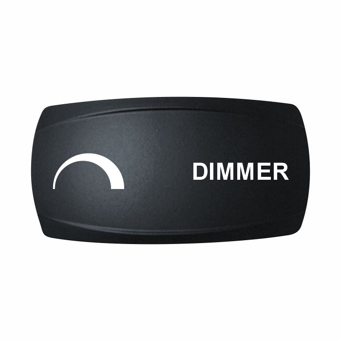 Technoexpress rocker dimmer switch actuator labeled DIMMER with white semicircle icon