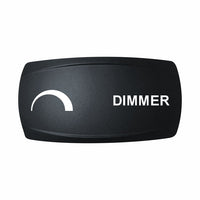 Technoexpress rocker dimmer switch actuator labeled DIMMER with white semicircle icon