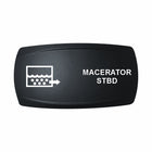 Technoexpress Shop black rocker switch label reading 'MACERATOR STBD' with macerator icon