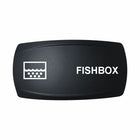 Technoexpress black rocker switch cap labeled FISHBOX with water and bubble icon
