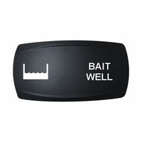 Technoexpress Shop bait well black rocker switch label with white BAIT WELL text and water icon