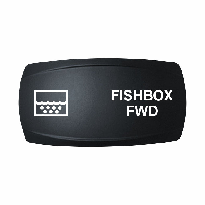 Technoexpress black rocker switch cap labeled FISHBOX FWD with fishbox icon