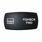 Technoexpress black rocker switch cap labeled FISHBOX FWD with fishbox icon