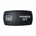 Technoexpress FISHBOX AFT marine rocker switch actuator cap with white label and icon