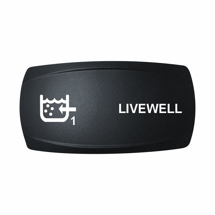 Technoexpress LIVEWELL 1 black rocker switch cap with white LIVEWELL label and livewell icon