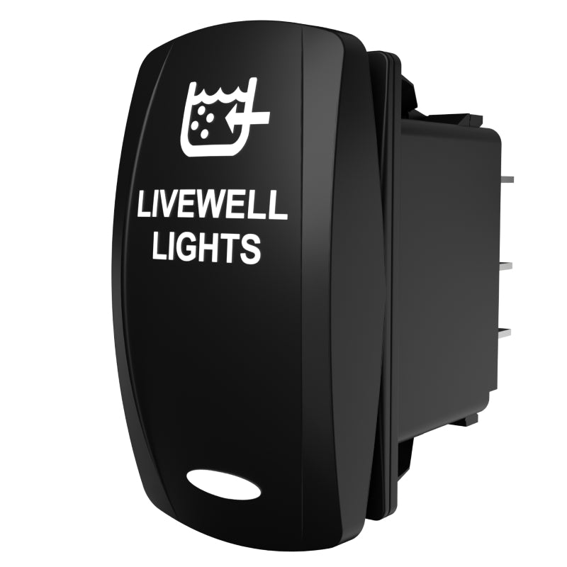 Carling Technologies LIVEWELL LIGHTS black rocker switch with white icon and label