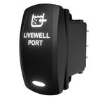 Carling Livewell Port illuminated rocker switch, front legend and right-side rear connector pins visible