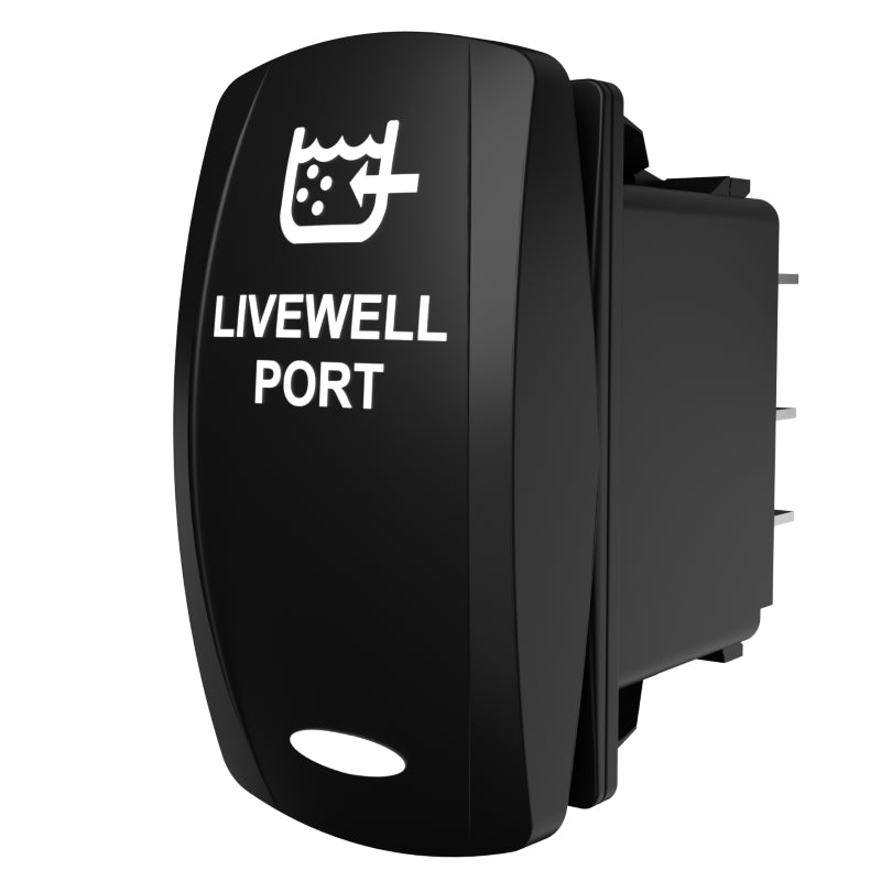 Carling Technologies black rocker actuator labeled LIVEWELL PORT with livewell icon