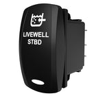 Carling Technologies black rocker switch actuator labeled LIVEWELL STBD with white livewell icon
