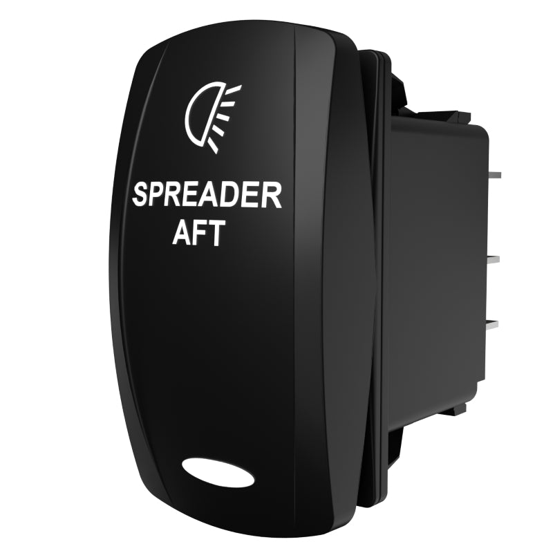 Carling Technologies SPREADER AFT black rocker switch with white label and light icon