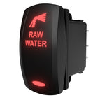 Carling Technologies RAW WATER illuminated rocker switch, angled side/rear view with spade terminals visible