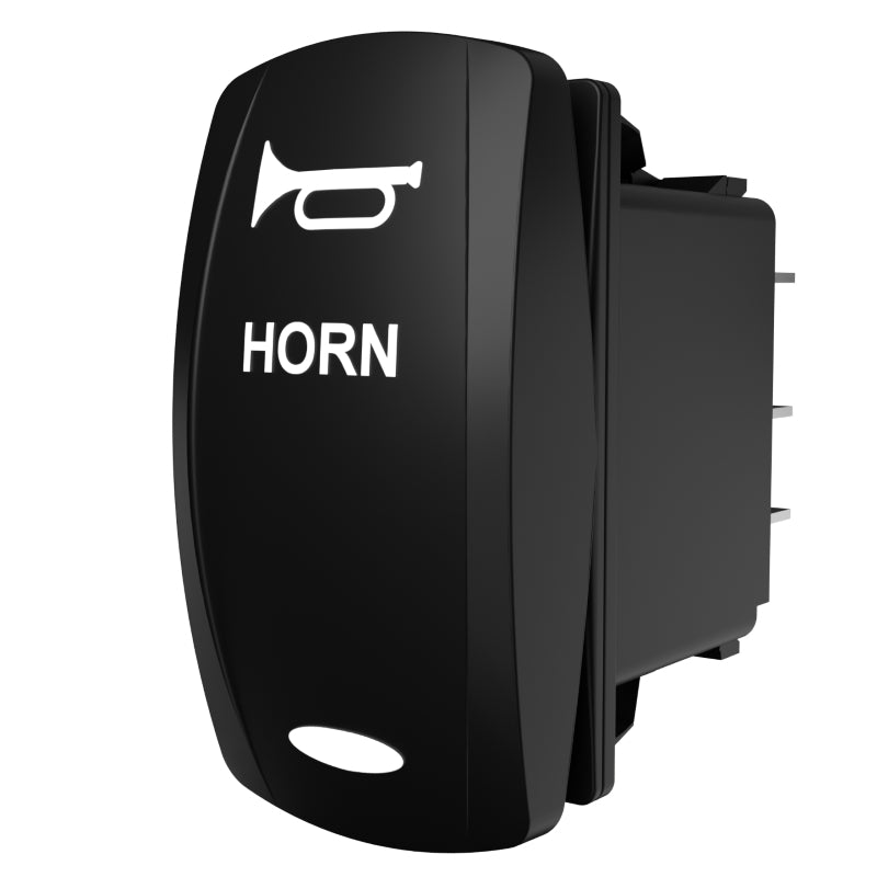 Carling Technologies black rocker switch labeled HORN with white horn icon and oval LED