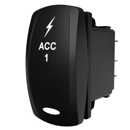Carling Technologies rocker switch labeled ACC 1 with lightning bolt icon, black face