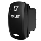Carling Technologies black rocker actuator labeled TOILET with toilet icon and oval indicator