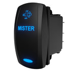 Carling Technologies MISTER illuminated rocker switch, angled side view showing rear terminals and lit legend