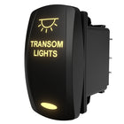 Angled side view of illuminated Transom Lights rocker switch showing rear housing and three spade terminals
