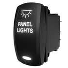 Carling Technologies illuminated rocker switch labeled "PANEL LIGHTS", rear view showing spade terminals