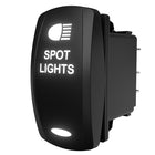 Illuminated black rocker switch labeled 'SPOT LIGHTS' — angled side/rear view showing connector pins.