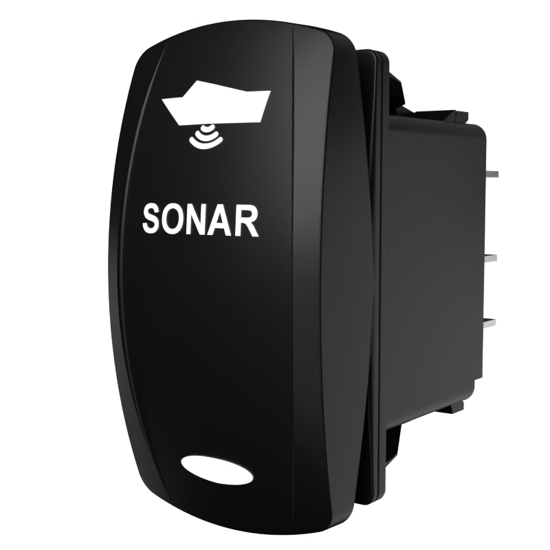 Carling Technologies SONAR rocker switch with boat sonar wave icon and illuminated oval