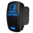 Illuminated chartplotter rocker switch, front blue legend and rear spade connector housing visible