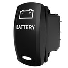 Carling Technologies black rocker switch labeled BATTERY with battery icon and oval indicator