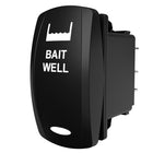 Carling Technologies black rocker switch labeled BAIT WELL with livewell icon