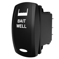 Carling Technologies black rocker switch labeled BAIT WELL with livewell icon