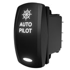 Autopilot illuminated rocker switch, angled side/rear view showing rear pins and mounting clip.