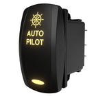 Carling Technologies AUTOPILOT switch, angled rear-side view showing illuminated legend and spade connectors