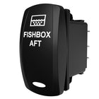 Carling Technologies black rocker switch labeled FISHBOX AFT with fishbox icon