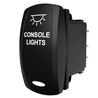 Carling Technologies black rocker switch labeled CONSOLE LIGHTS with white light icon