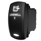 Carling Technologies Livewell 2 illuminated rocker switch, angled side view showing rear spade connectors