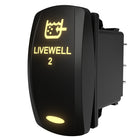 Carling LIVEWELL 2 illuminated rocker switch, angled view showing rear terminals and housing depth