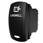 Carling Technologies black rocker switch labeled LIVEWELL with livewell icon and oval LED