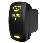 Carling BILGE 1 illuminated rocker switch, angled right-side view showing legend and rear spade terminals