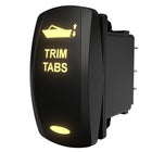 Trim tab rocker switch angled view with illuminated TRIM TABS icon and rear connector pins visible