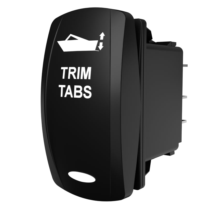 Carling Technologies black rocker switch labeled TRIM TABS with boat up/down icon