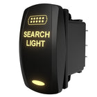 Angled front-right view of illuminated SEARCH LIGHT rocker switch showing LED legend and rear spade terminals