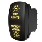 NAV/ANCHOR LIGHTS rocker switch, angled front view with illuminated labels and visible rear connectors