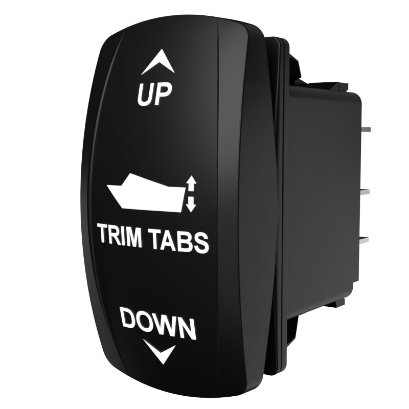 Carling Technologies black rocker switch labeled TRIM TABS with UP and DOWN arrows