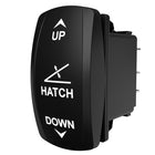 Carling Technologies black HATCH rocker switch labeled UP and DOWN with hatch tilt icon
