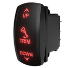 Trim up/down rocker switch, angled right-side view with red backlit UP/TRIM/DOWN labels and connector pins