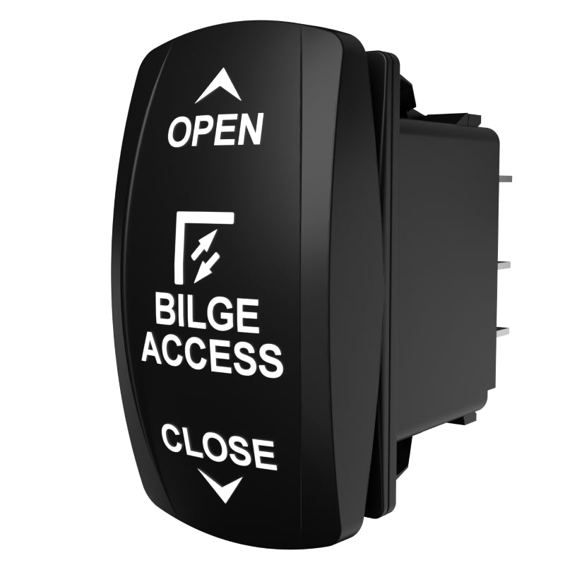 Carling Technologies Bilge Access rocker switch labeled OPEN, BILGE ACCESS, CLOSE