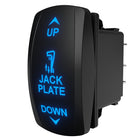 Carling Jack Plate up/down backlit rocker, side angle showing rear connector terminals and mounting clip