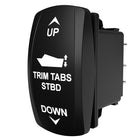 Carling Technologies TRIM TABS STBD black rocker switch with UP, boat icon and DOWN labels