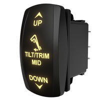 Carling Tilt/Trim Mid illuminated rocker switch, angled rear view showing spade terminals and front labels