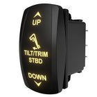 Rear-side view, Carling Technologies TILT/TRIM STBD illuminated rocker switch showing legends and rear connector pins.