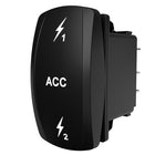 Carling Technologies ACC 1/2 rocker switch, black with white ACC text and lightning icons