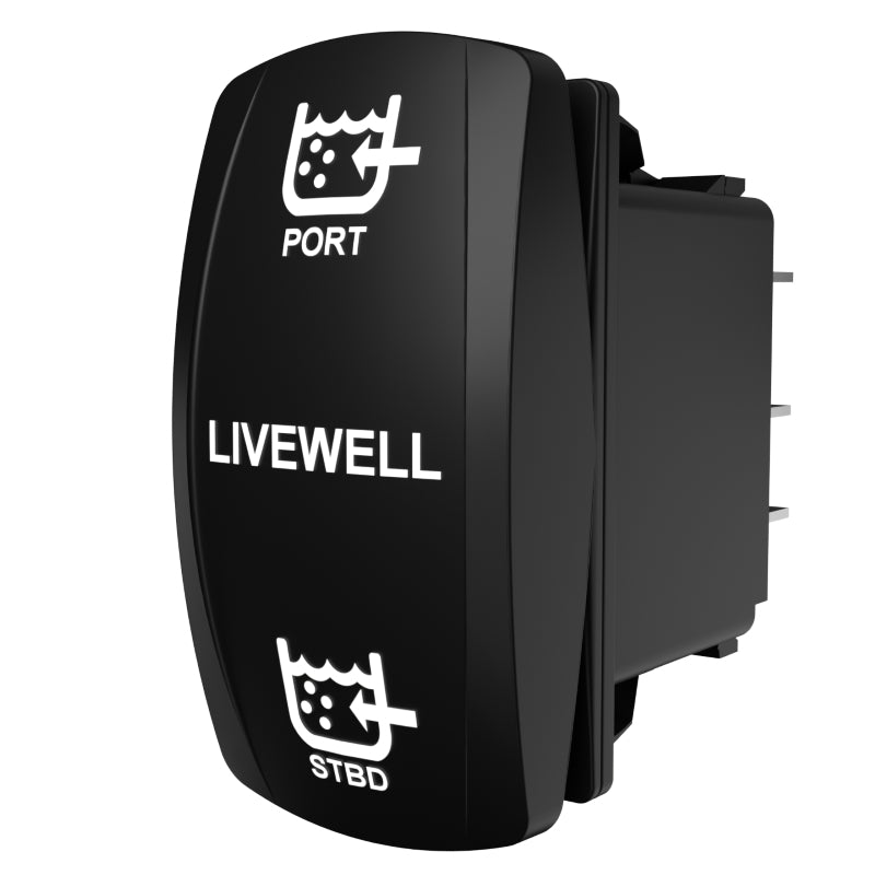 Carling Technologies LIVEWELL rocker switch actuator labeled PORT (top) and STBD (bottom)